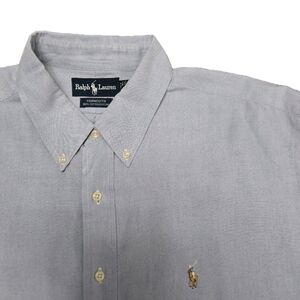 RALPH LAUREN Yarmouth Lt Blue Button Down 17.5 35 Oxford Pony Logo Preppy Luxury